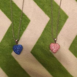 Two cute colorful crystal heart necklaces